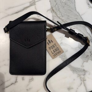 Portland Leather Black Crossbody Phone Pouch